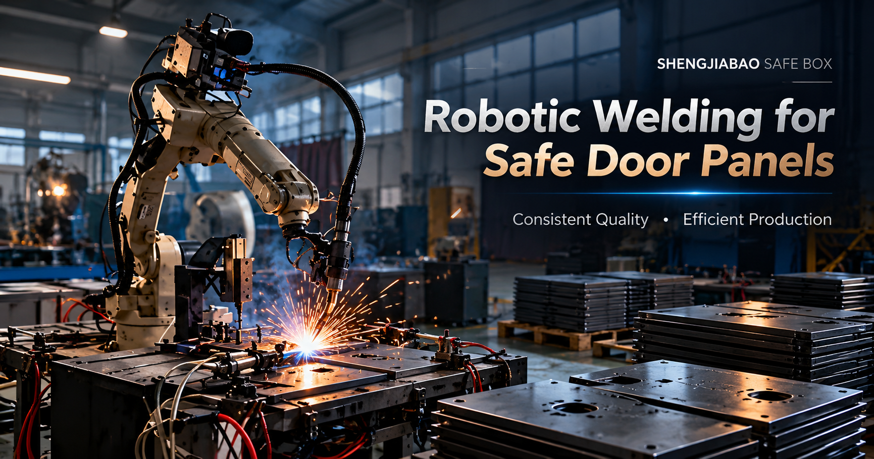 SHENGJIABAO robotic welding steel safe door panels in factory production